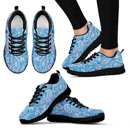 Blue Paisley Black Border Women's Sneakers