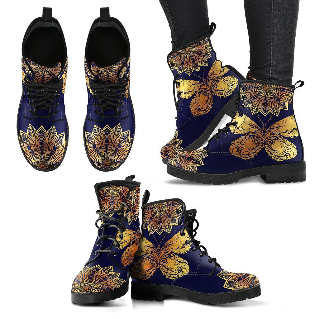 Glowing Butterfly Mandala Women's Leather Boots