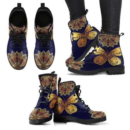 Glowing Butterfly Mandala Women's Leather Boots
