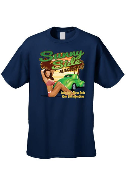 Men's Funny Sunny Side Auto; Lube Jobs & Blown Rods  Short Sleeve T-shirt