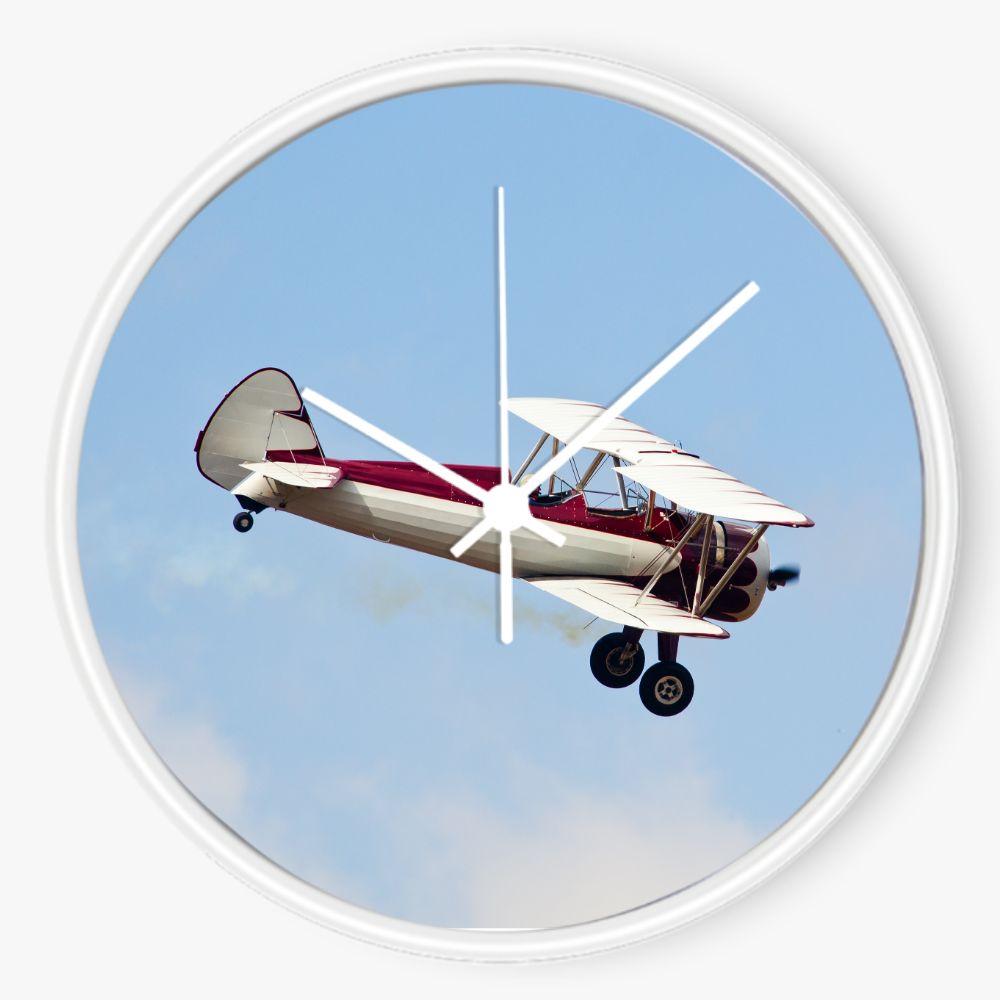 Red and White Stearman Biplane 10 inch wall clock