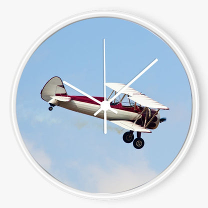 Red and White Stearman Biplane 10 inch wall clock