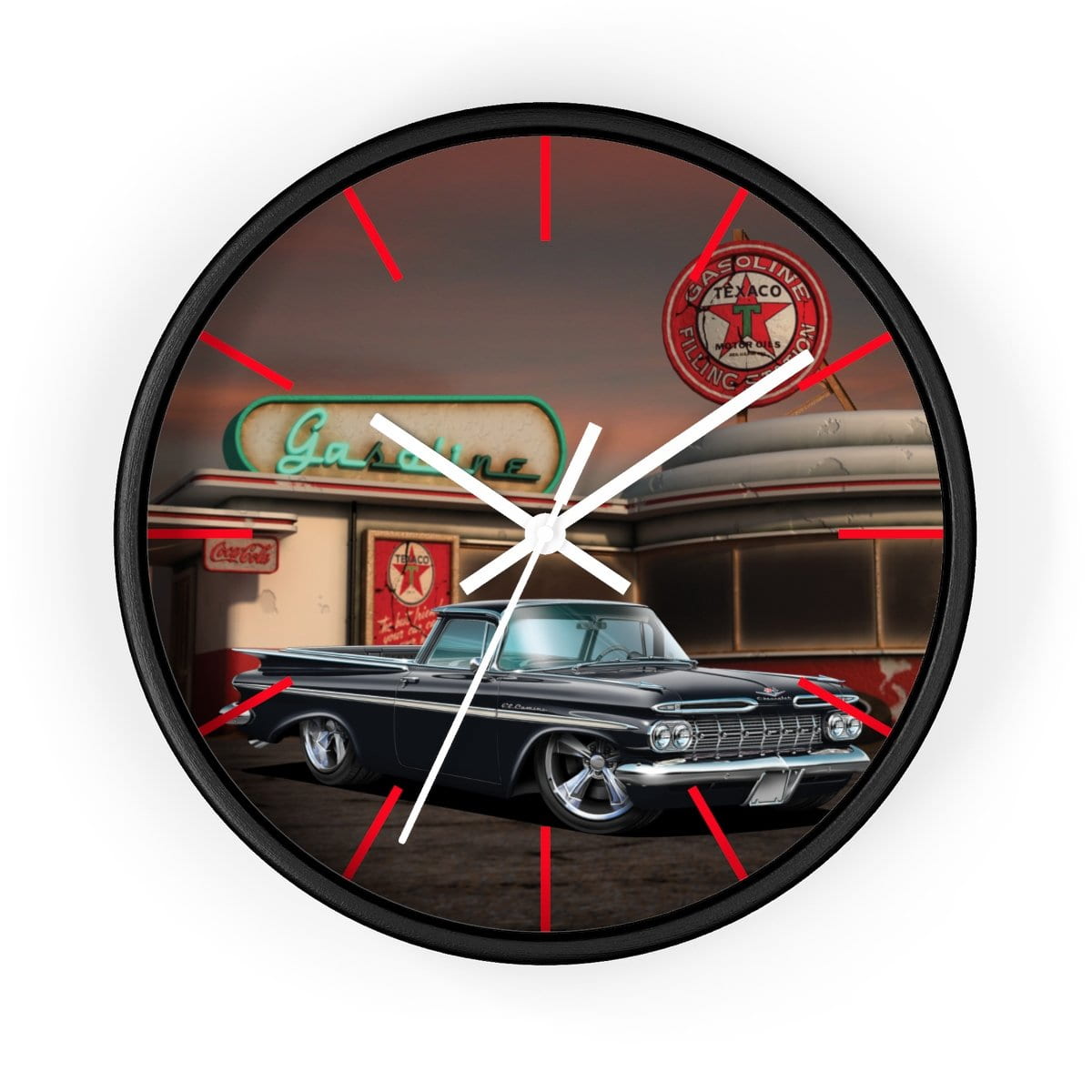 1959 El Camino Old Gas Station 2 Wall clock