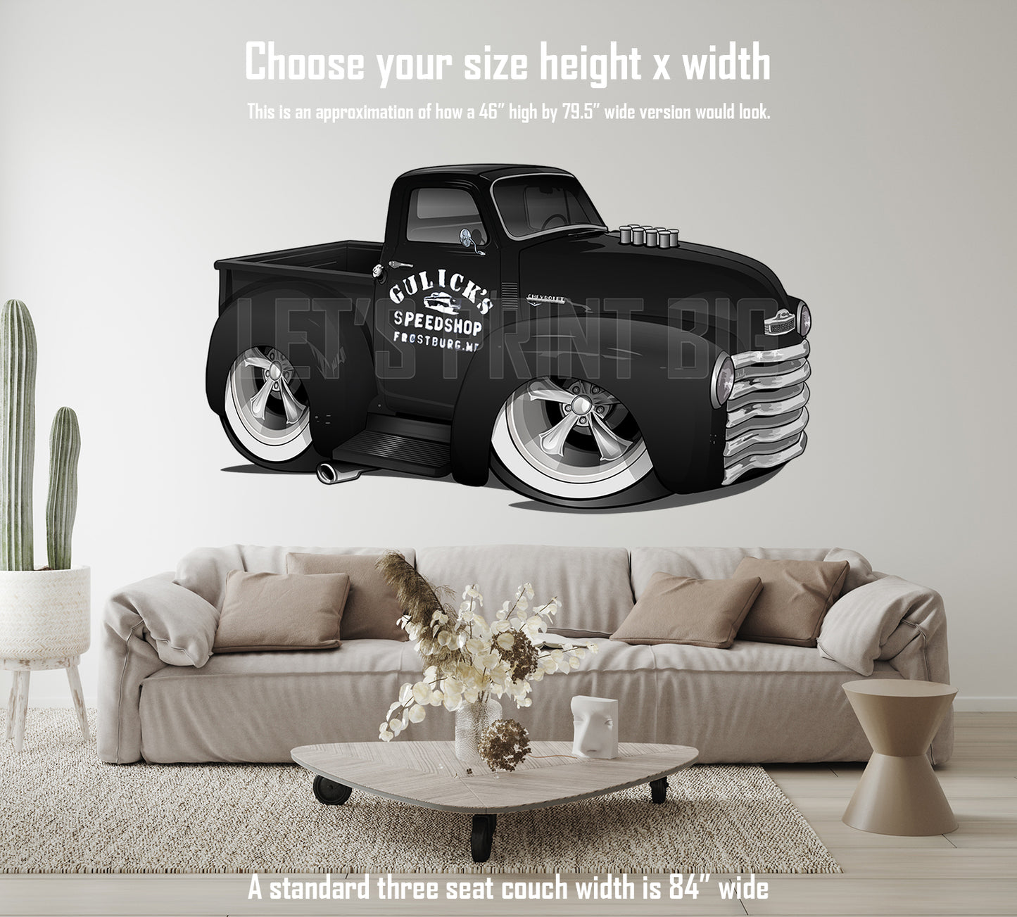 Car Art 1949 Pickup Truck Hot Rod Cartoon Wall Decal height width