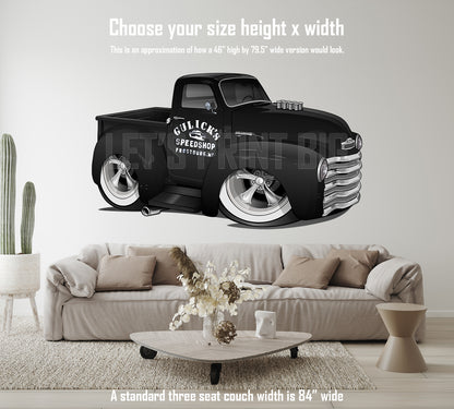 Car Art 1949 Pickup Truck Hot Rod Cartoon Wall Decal height width