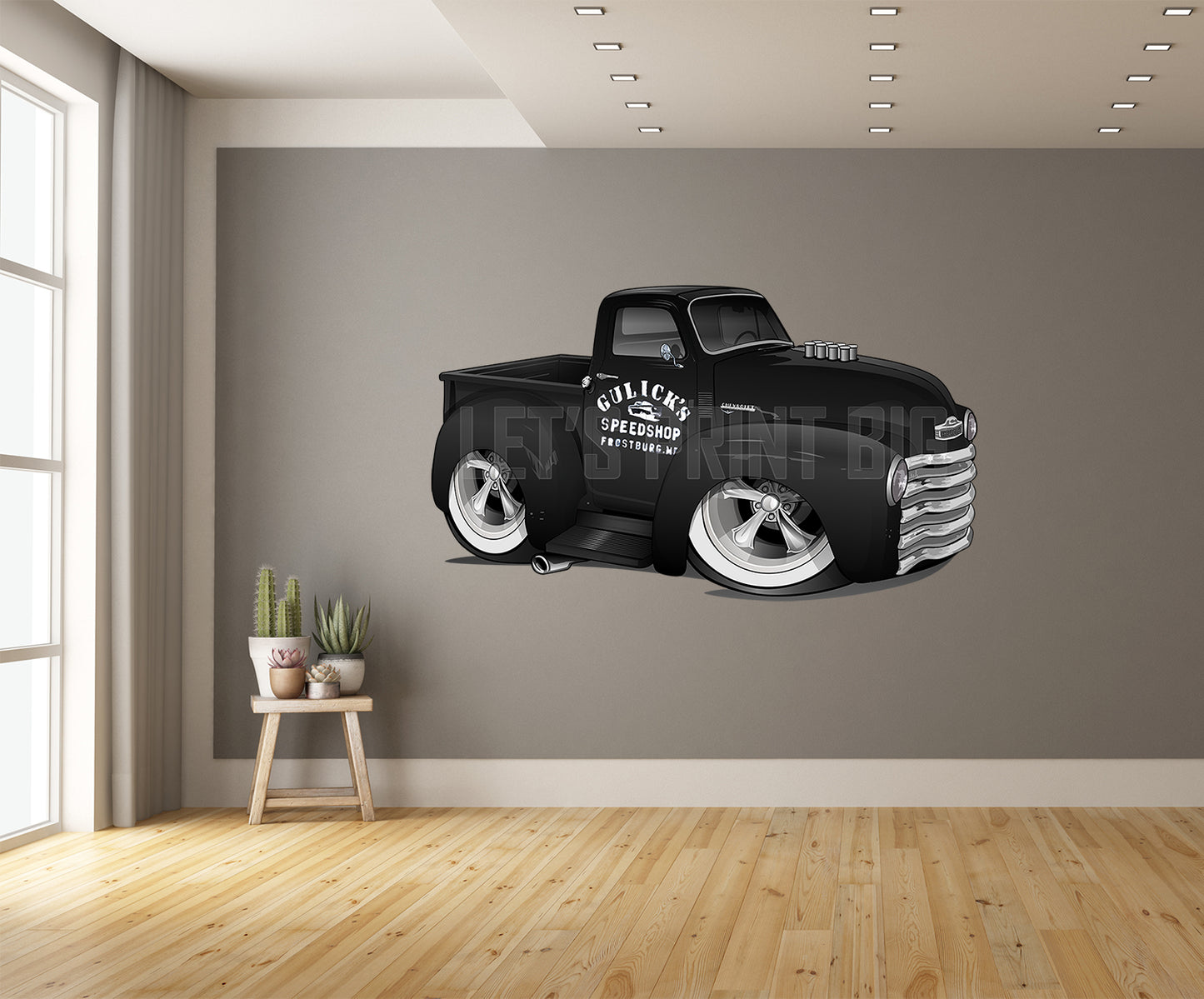 Car Art 1949 Pickup Truck Hot Rod Cartoon Wall Decal mockup