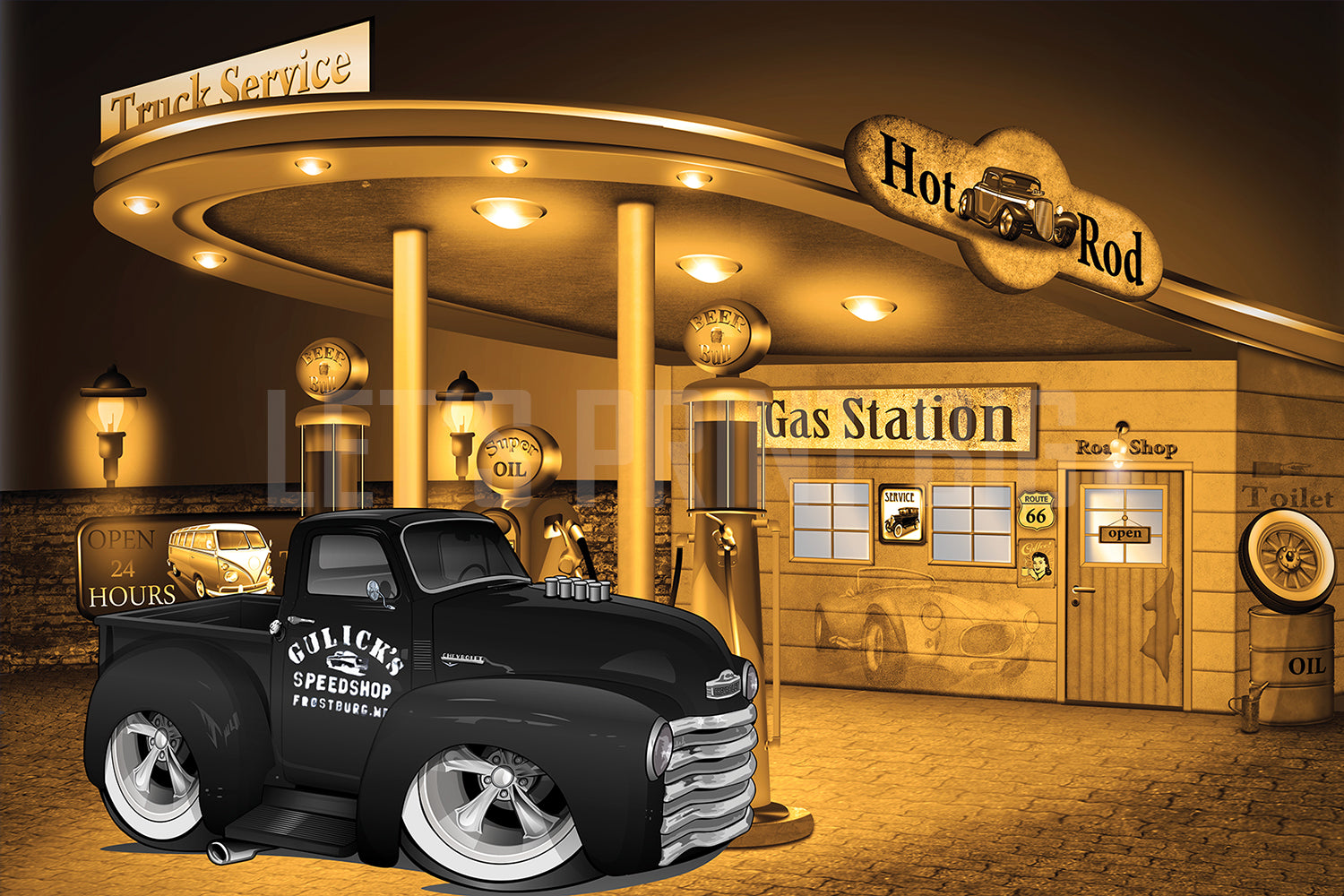 Car Art 1949 Pickup Truck Chevy Gas Station Wall Mural Proof