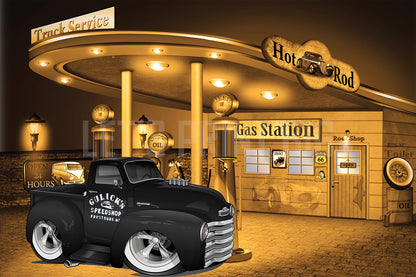 Car Art 1949 Pickup Truck Chevy Gas Station Wall Mural Proof