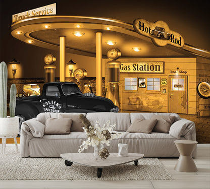 Car Art 1949 Pickup Truck Chevy Gas Station Wall Mural living room