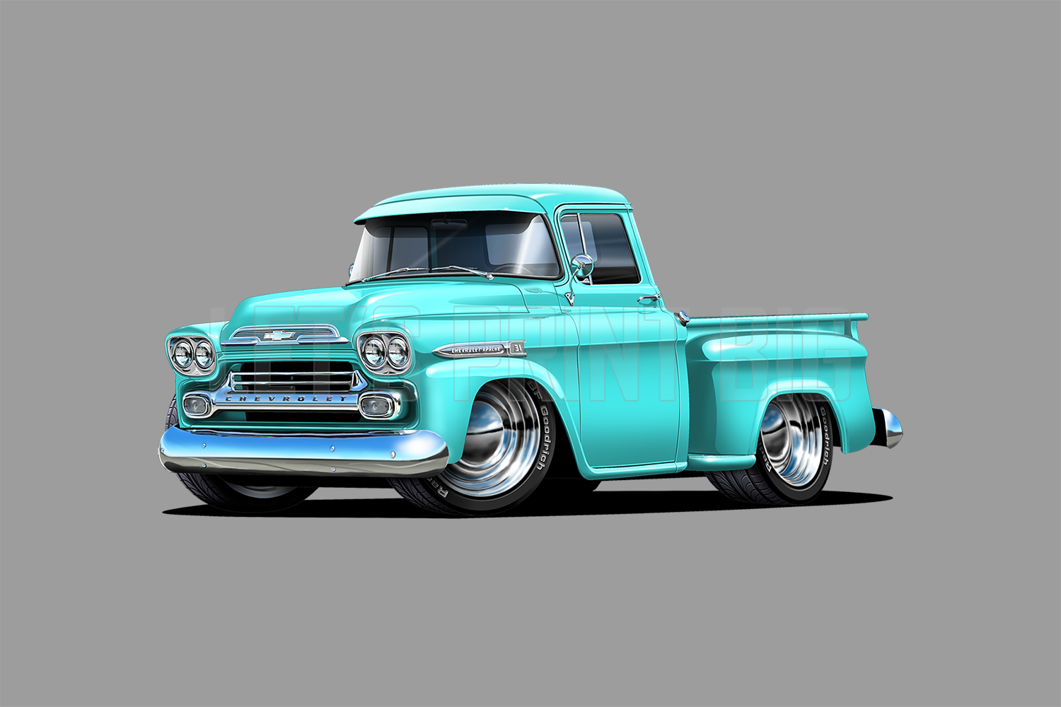 Car Art 1959 Apache Baby Blue Pickup Truck Wall Decal