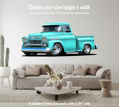 Car Art 1959 Apache Baby Blue Pickup Truck Wall Decal