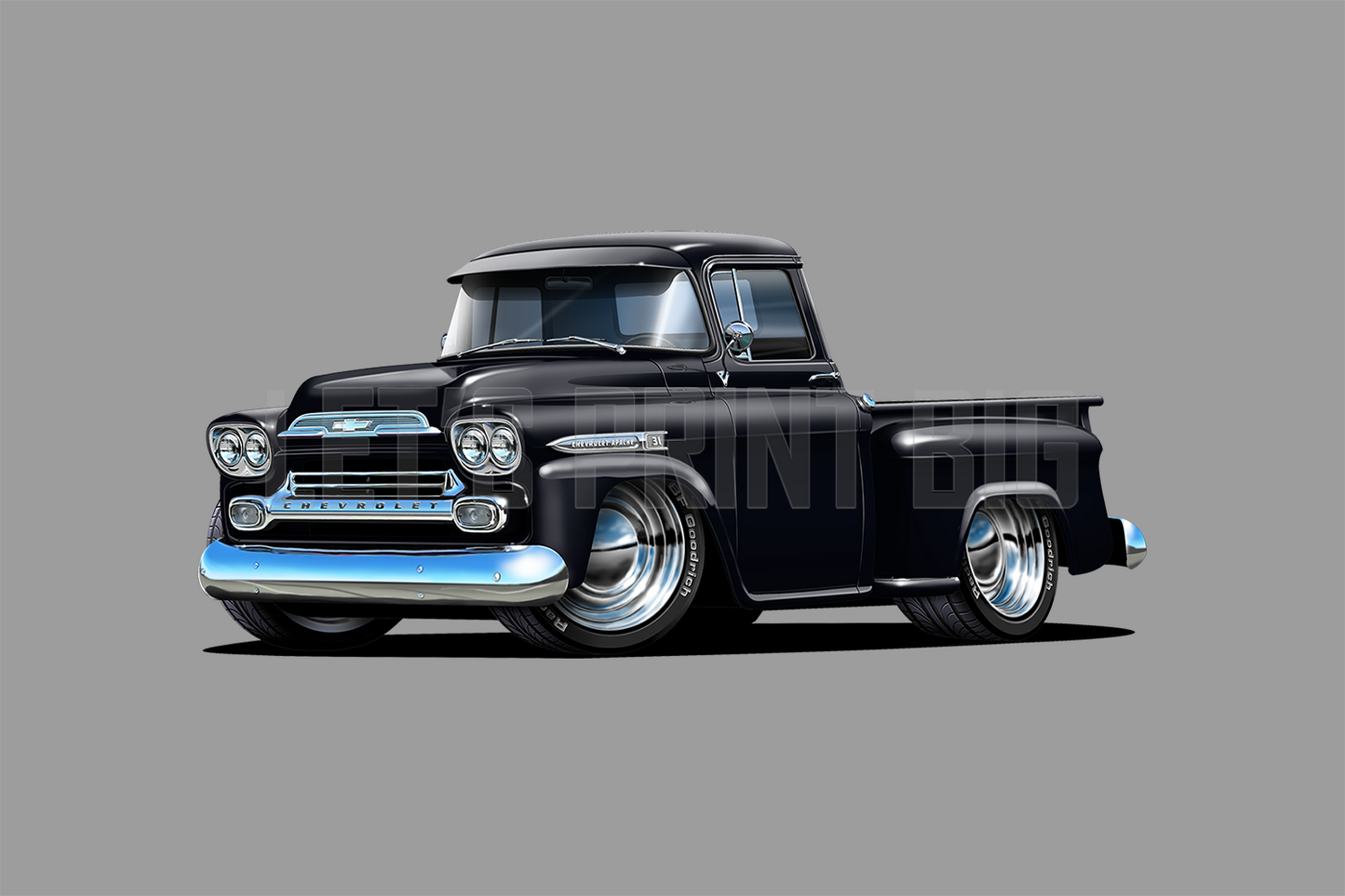 Car Art 1959 Apache Black Pickup Truck Wall Decal