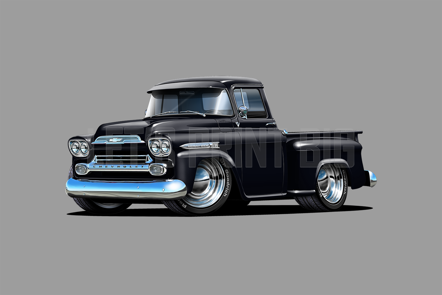 Car Art 1959 Apache Black Pickup Truck Wall Decal