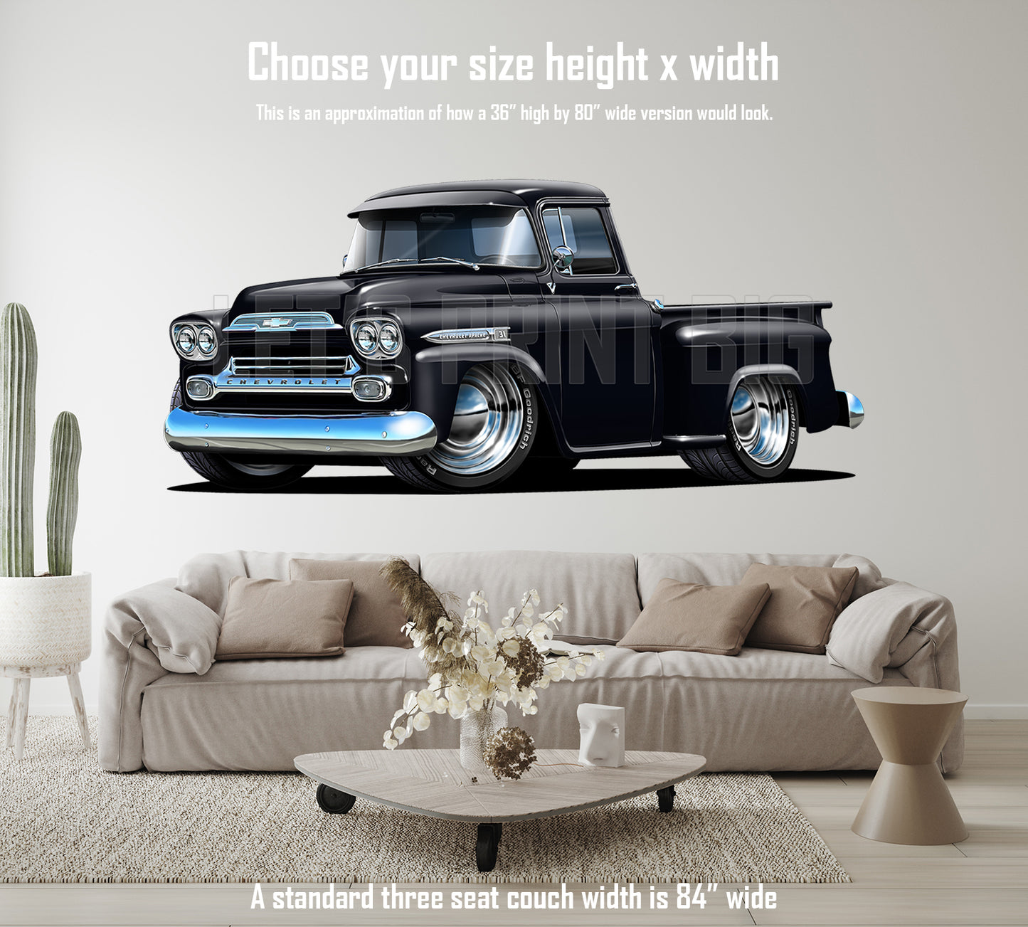 Car Art 1959 Apache Black Pickup Truck Wall Decal