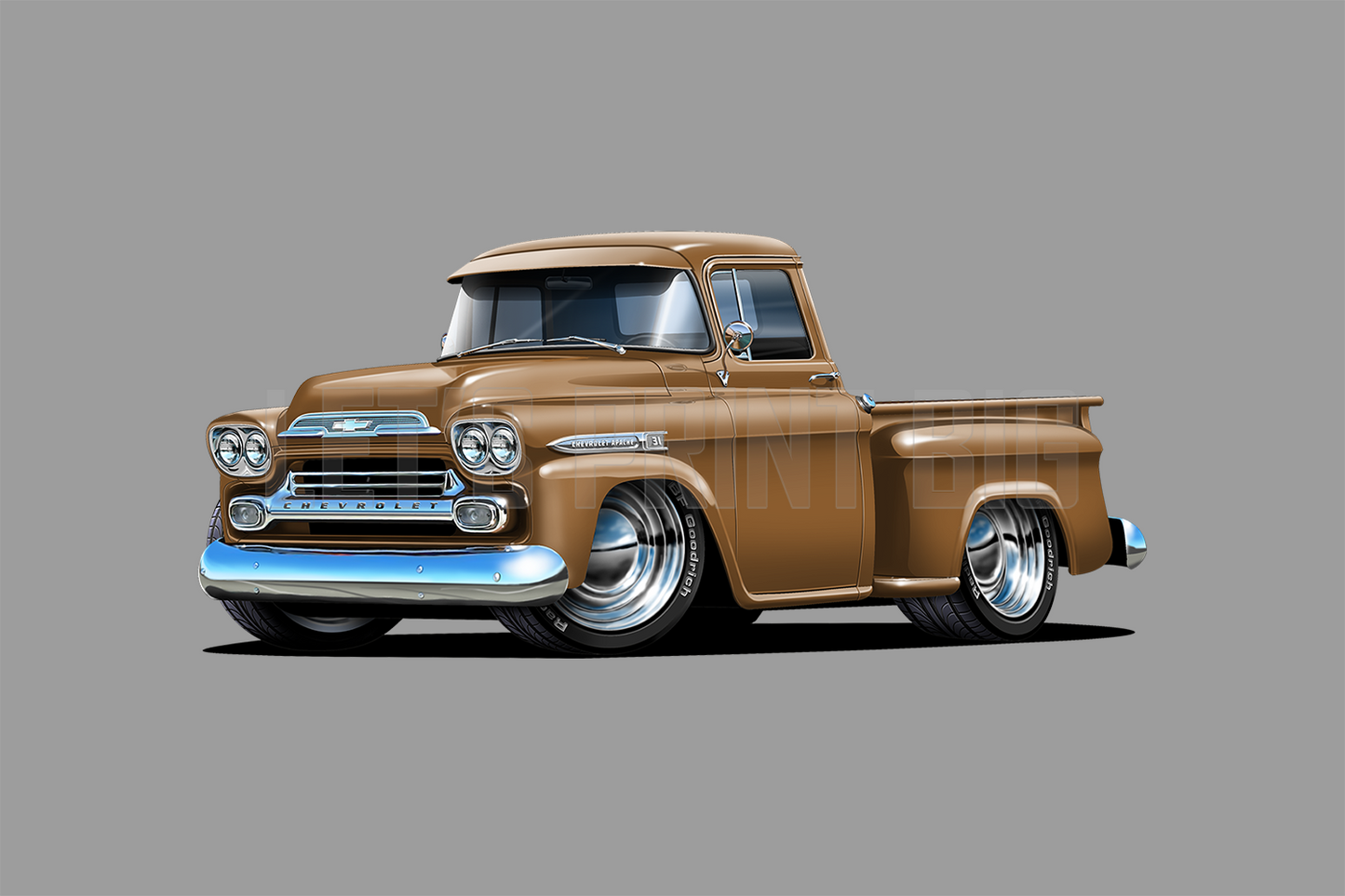 Car Art 1959 Apache Brown Pickup Truck Wall Decal