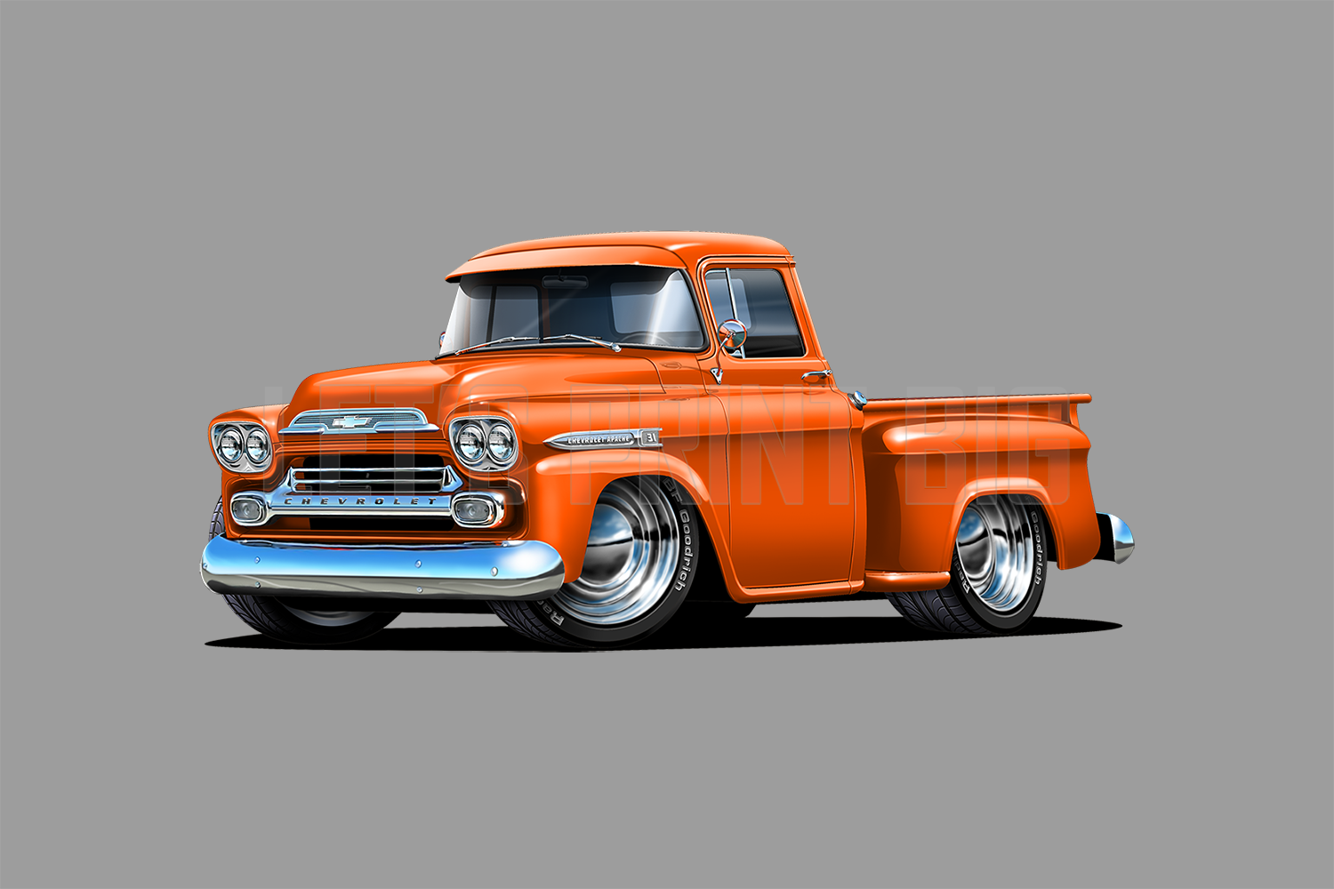 Car Art 1959 Apache Orange Pickup Truck Wall Decal