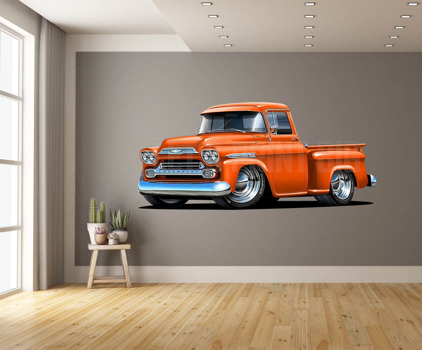 Car Art 1959 Apache Orange Pickup Truck Wall Decal