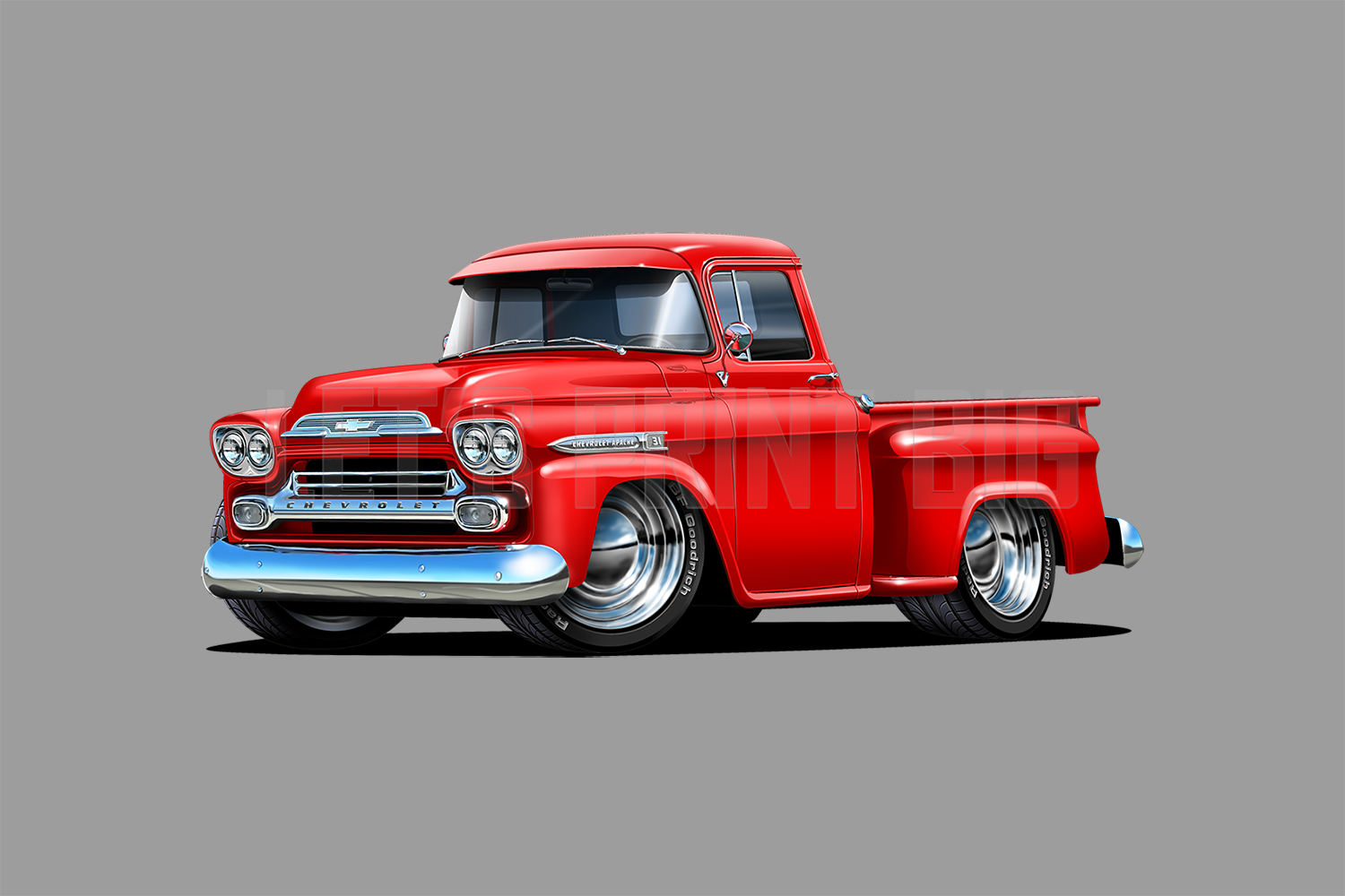 Car Art 1959 Apache Red Pickup Truck Wall Decal