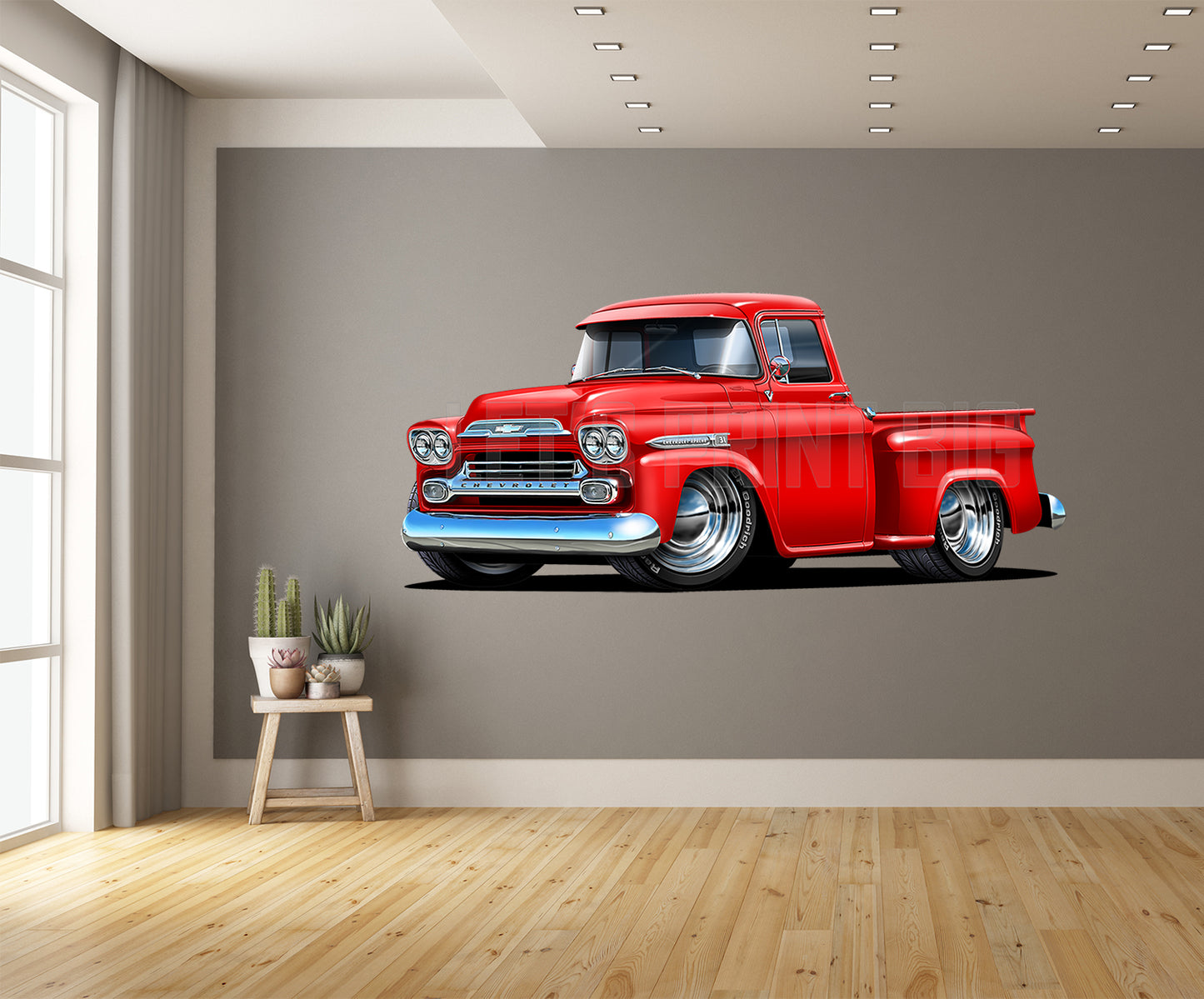 Car Art 1959 Apache Red Pickup Truck Wall Decal