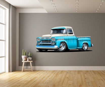 Car Art 1959 Apache Baby Blue and White Pickup Truck Wall Decal