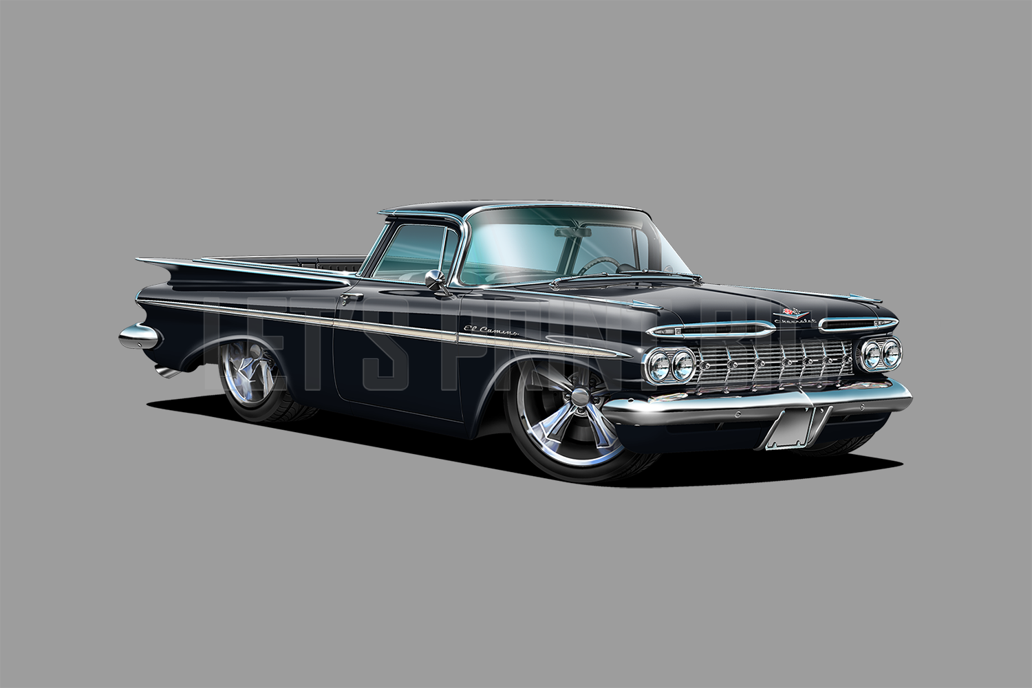 Car Art 1959 El Camino Hot Rod Cartoon Wall Decal