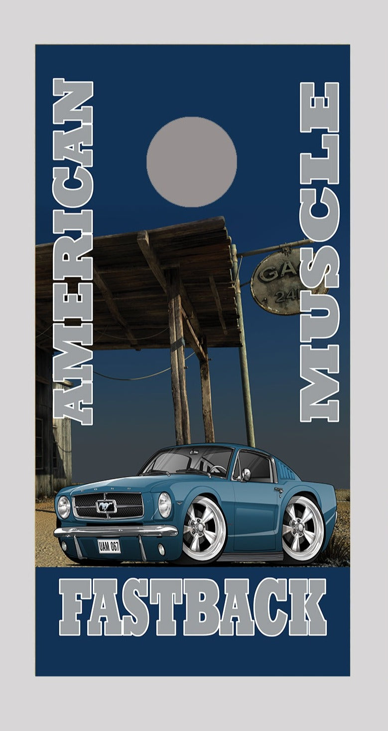 1965 Mustang Fastback American Muscle Cornhole Board Decal Wraps