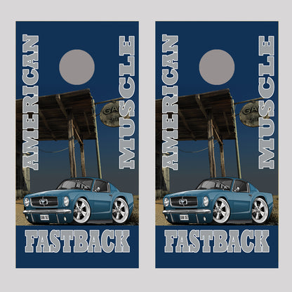 1965 Mustang Fastback American Muscle Cornhole Board Decal Wraps