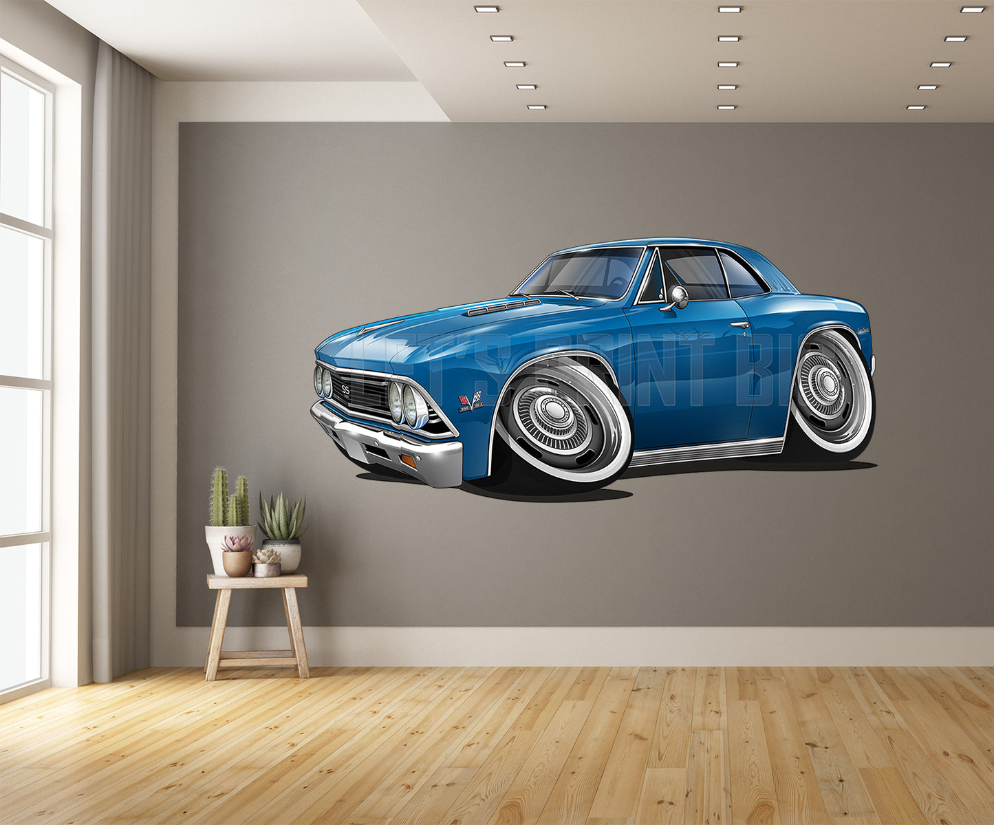 1966 Chevelle Muscle Car Cartoon Hot Rod Wall Art Decal
