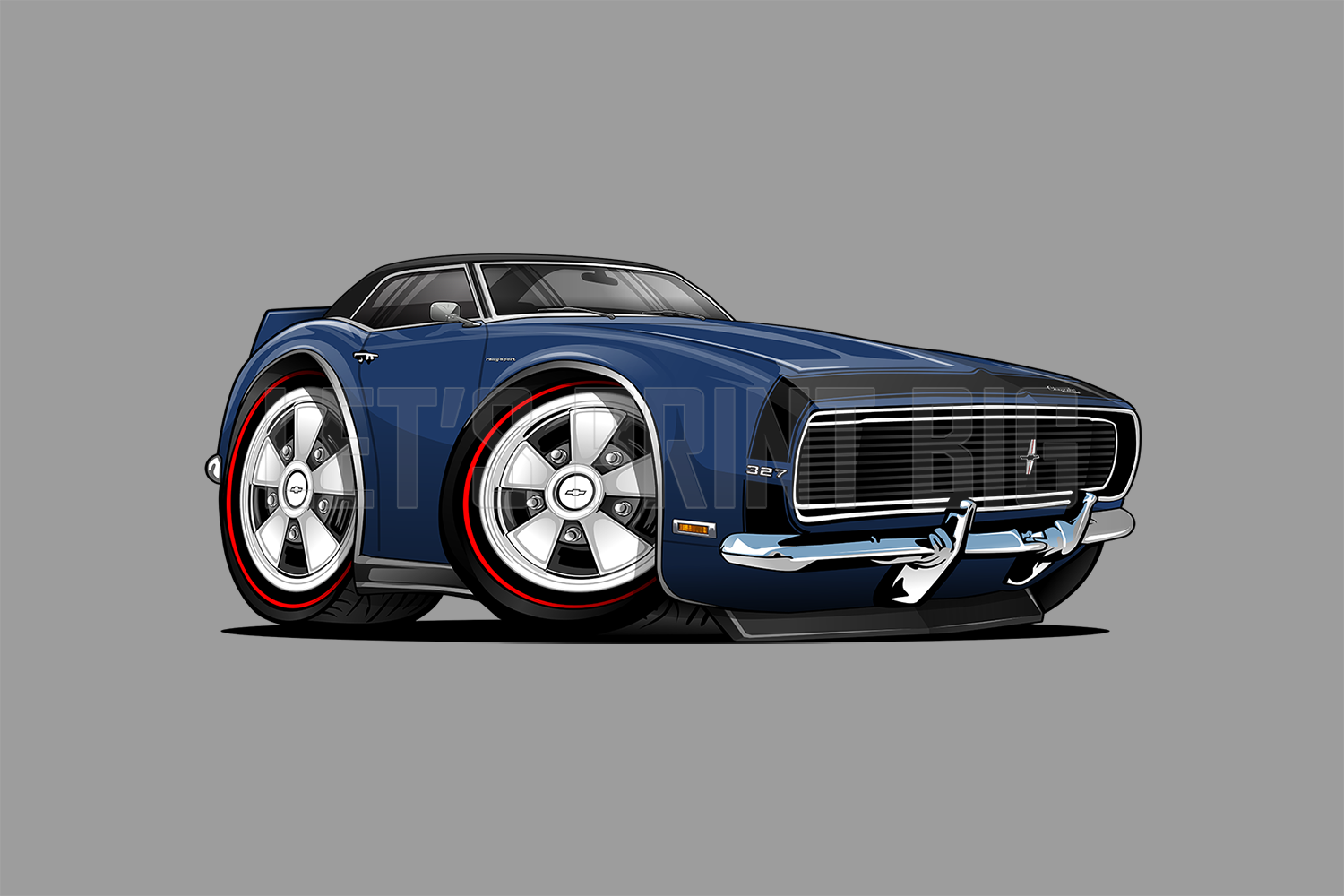 1968 Camaro RS Blue Wheel Style 2 Muscle Car Art Wall Decal