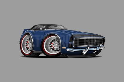 1968 Camaro RS Blue Muscle Car Art Wall Decal