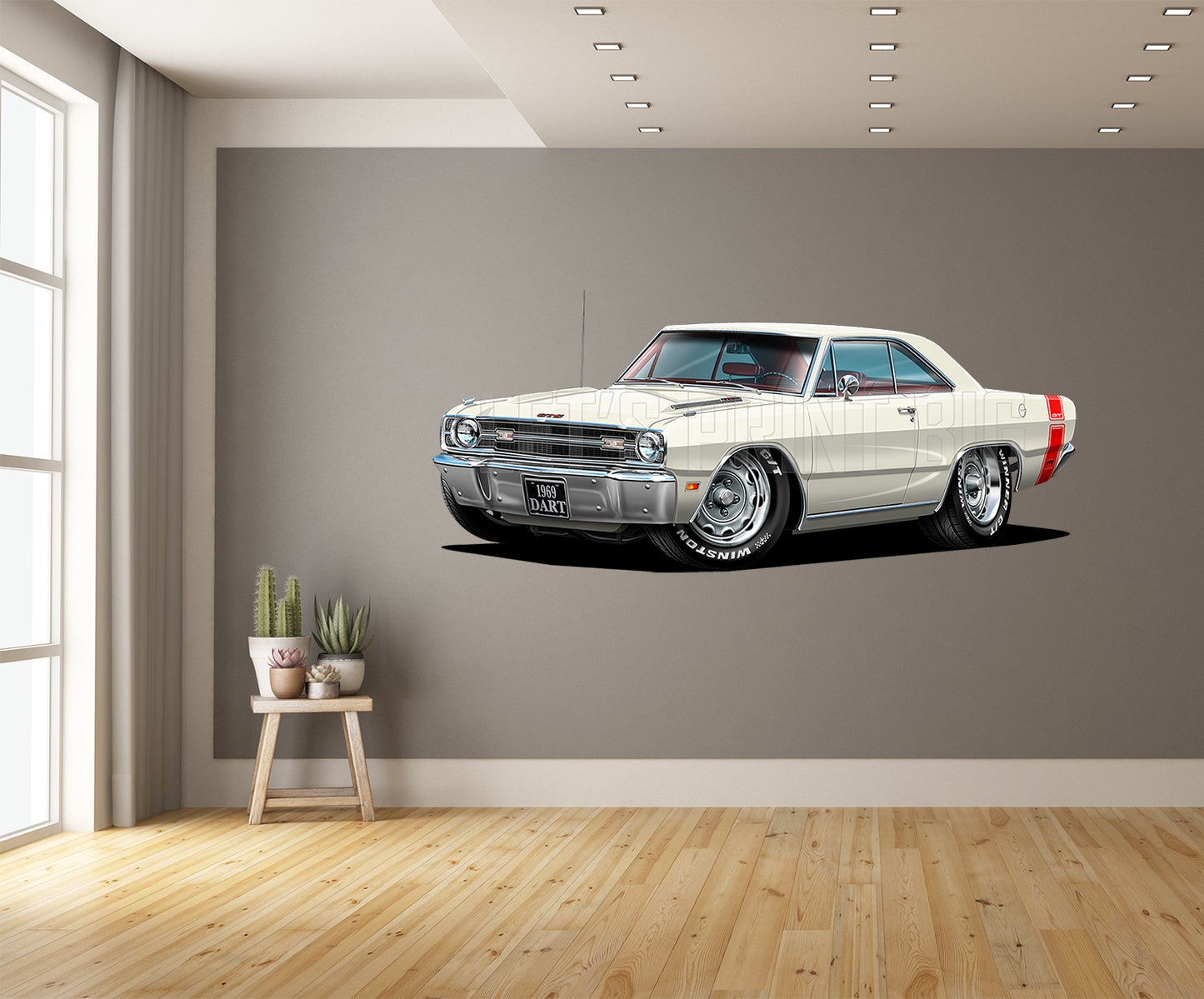 1969 Dart GTS White Muscle Car Wall Art Decal
