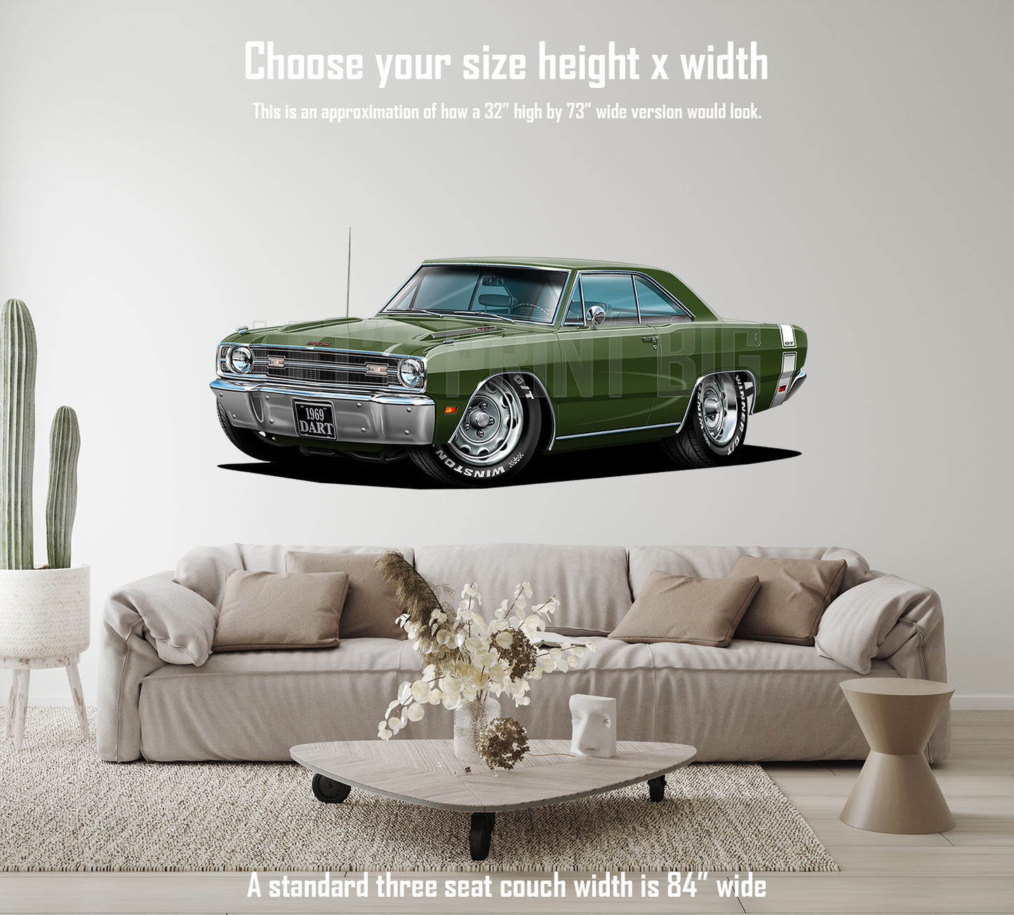 1969 Dart GTS Dark Green Muscle Car Wall Art Decal
