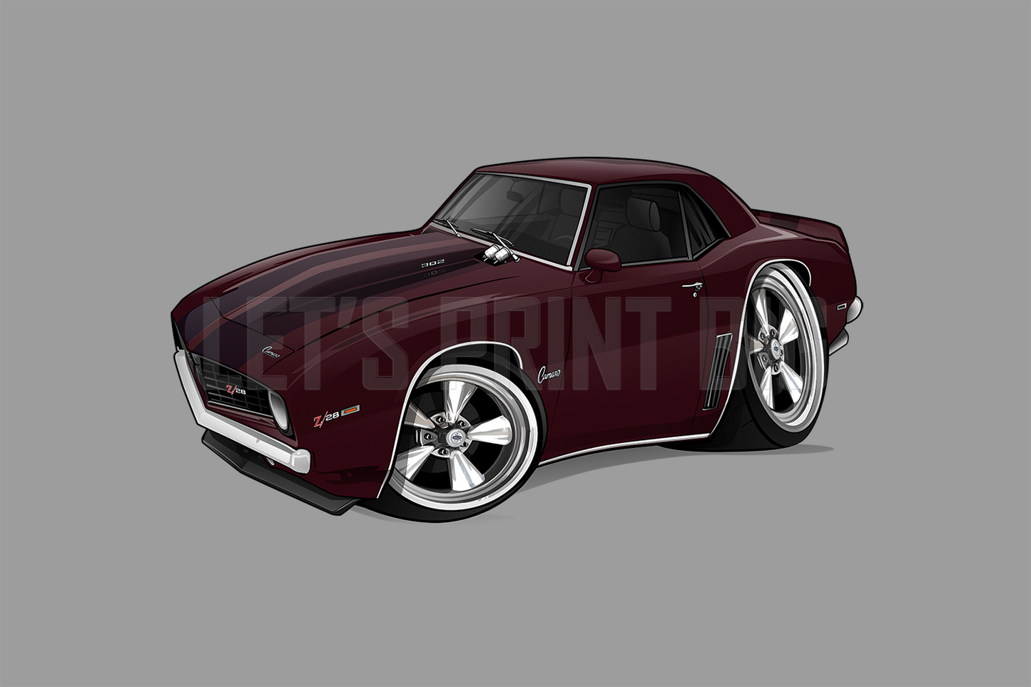 1969 Z28 Camaro Plum Car Art Cartoon Wall Decal
