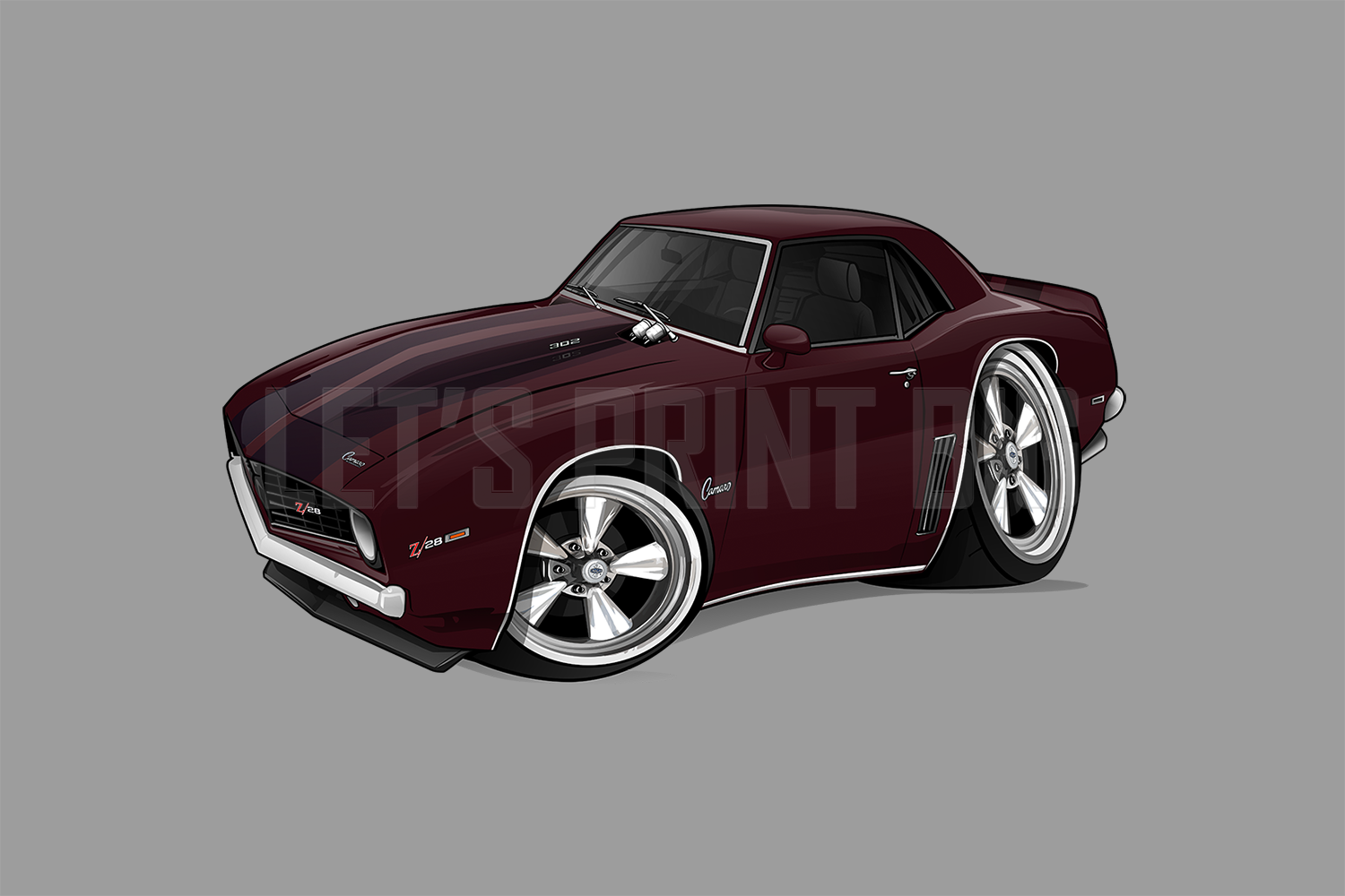 1969 Z28 Camaro Plum Car Art Cartoon Wall Decal