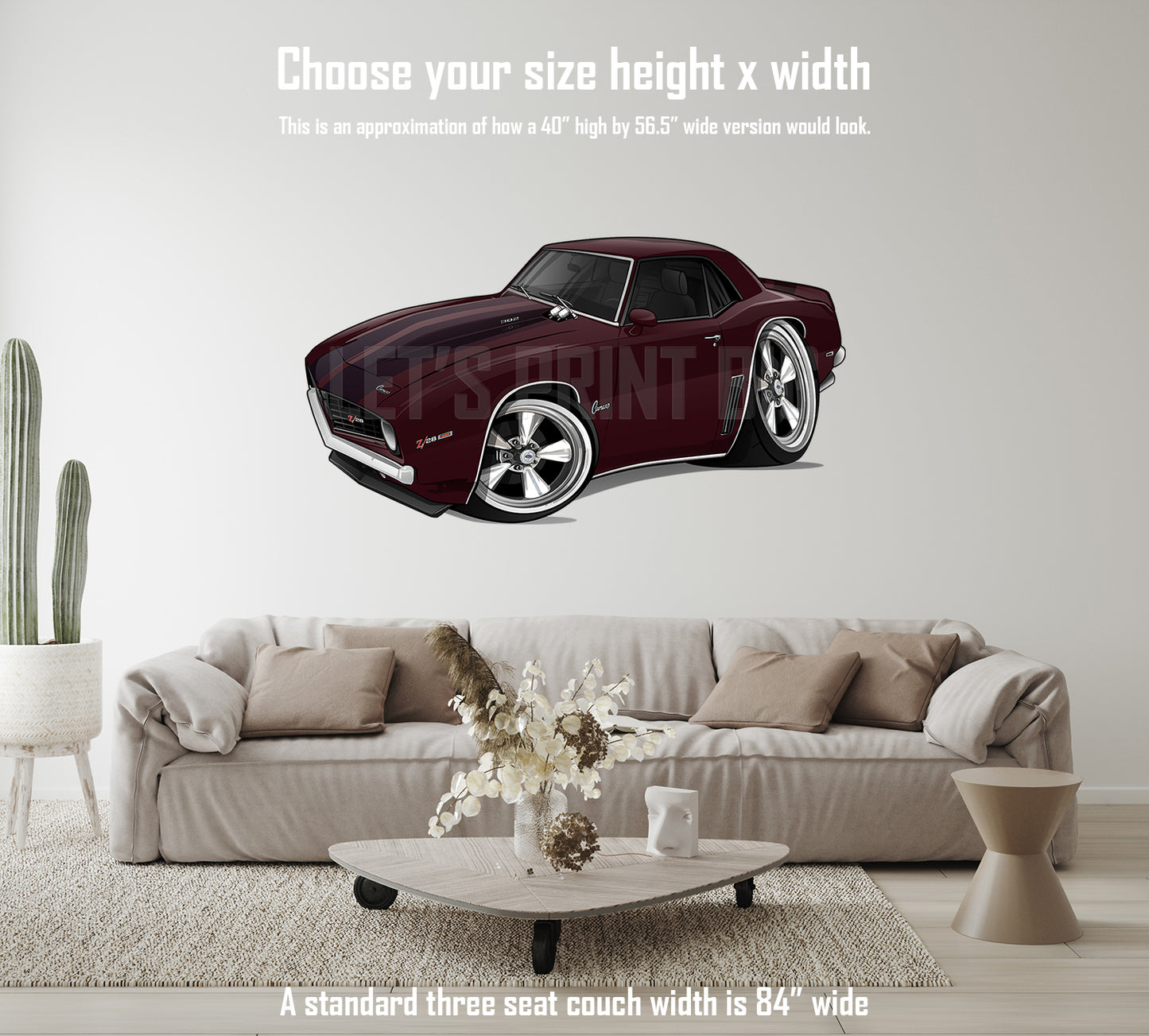 1969 Z28 Camaro Plum Car Art Cartoon Wall Decal