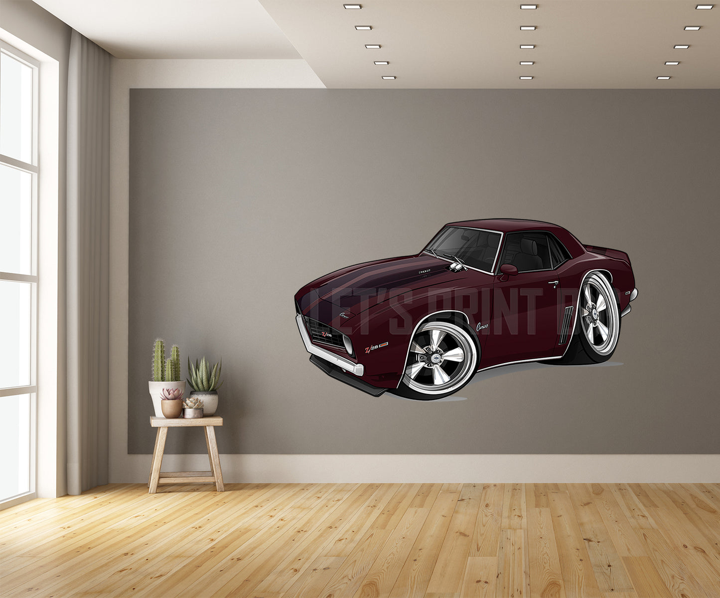 1969 Z28 Camaro Plum Car Art Cartoon Wall Decal