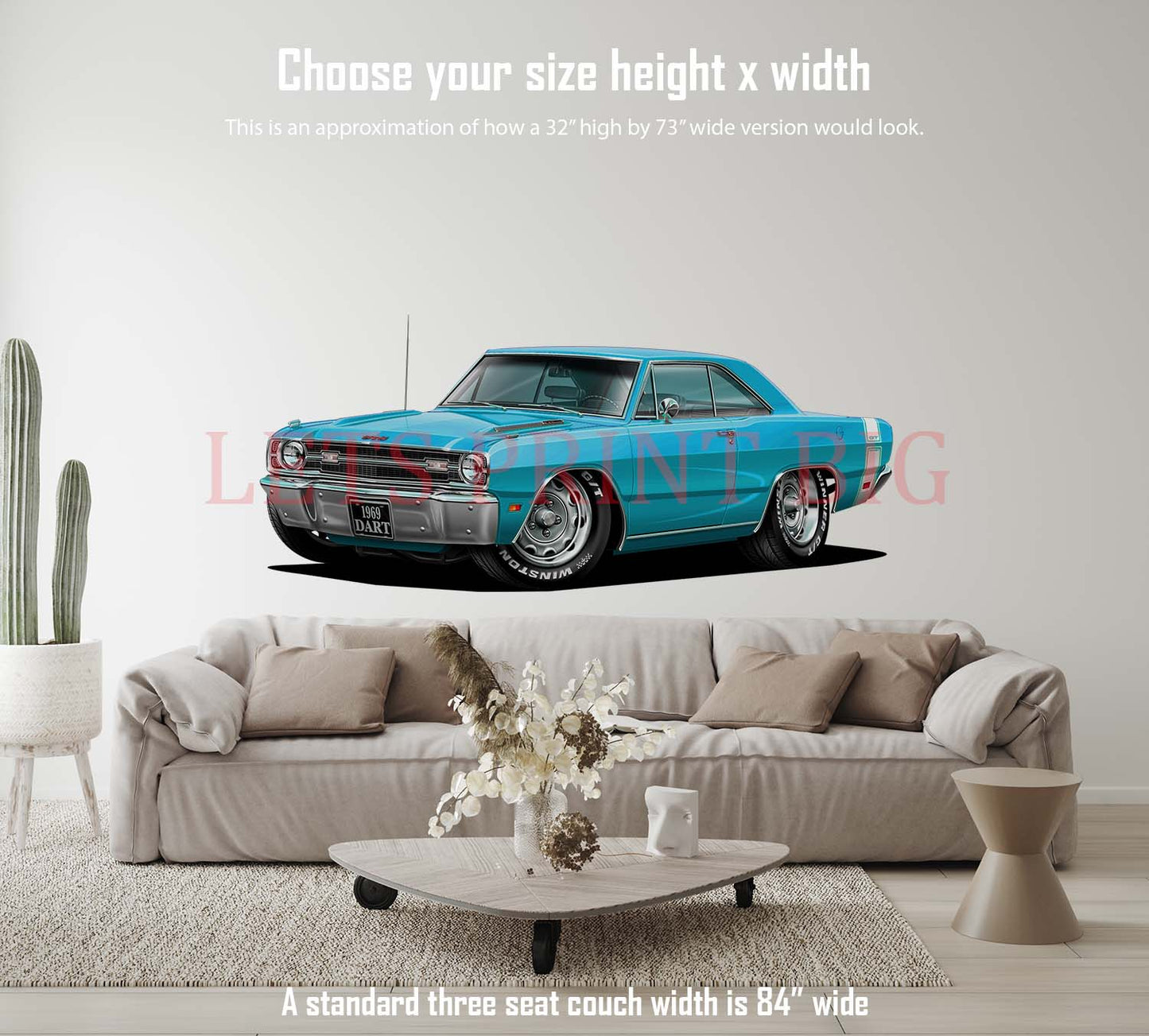 1969 Dart GTS Light Blue Muscle Car Wall Art Decal