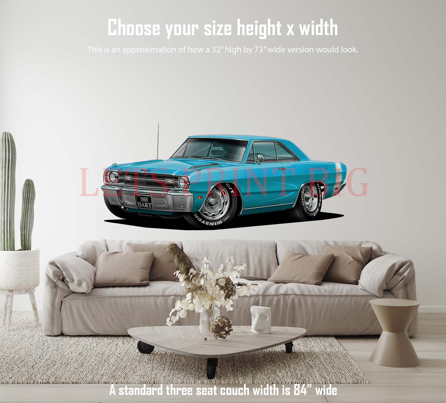 1969 Dart GTS Light Blue Muscle Car Wall Art Decal