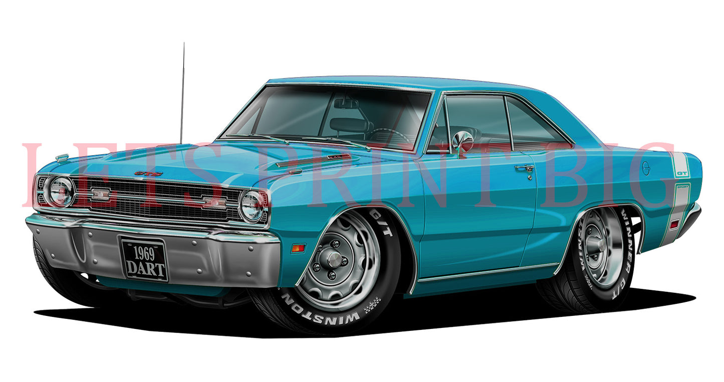 1969 Dart GTS Light Blue Muscle Car Wall Art Decal