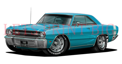 1969 Dart GTS Light Blue Muscle Car Wall Art Decal