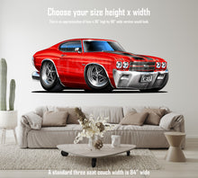 Car Art 1970 Chevelle Red with Black Stripes Muscle Car Cartoon Wall Decal