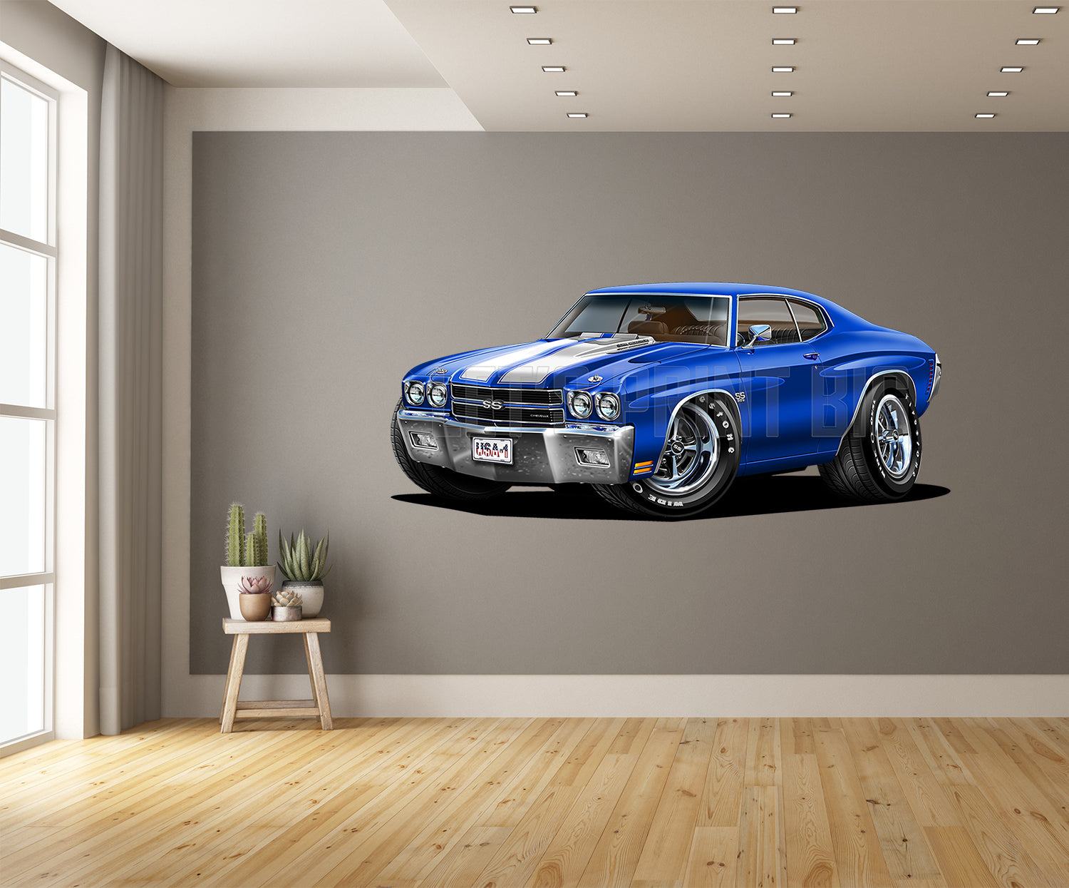 Car on Wall Art 1970 Chevelle Chevy Muscle Car Cartoon Decal