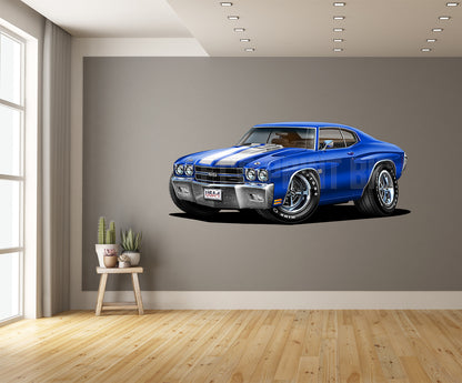 Car on Wall Art 1970 Chevelle Chevy Muscle Car Cartoon Decal