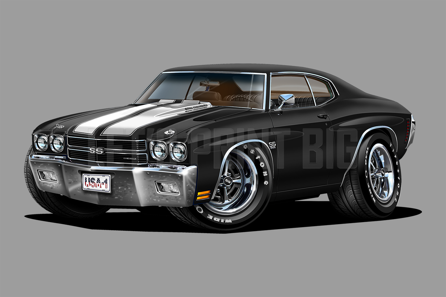 Car Art 1970 Black Chevelle Muscle Car Cartoon Wall Decal