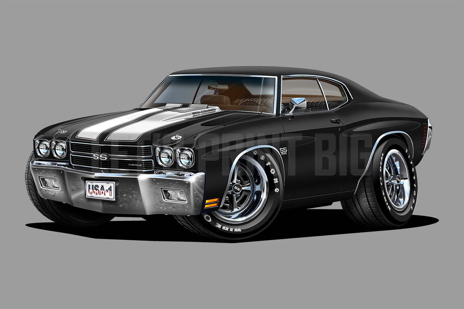 Car Art 1970 Black Chevelle Muscle Car Cartoon Wall Decal