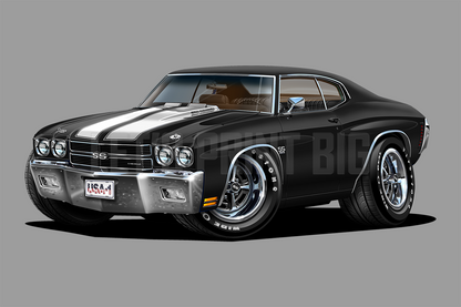 Car Art 1970 Black Chevelle Muscle Car Cartoon Wall Decal