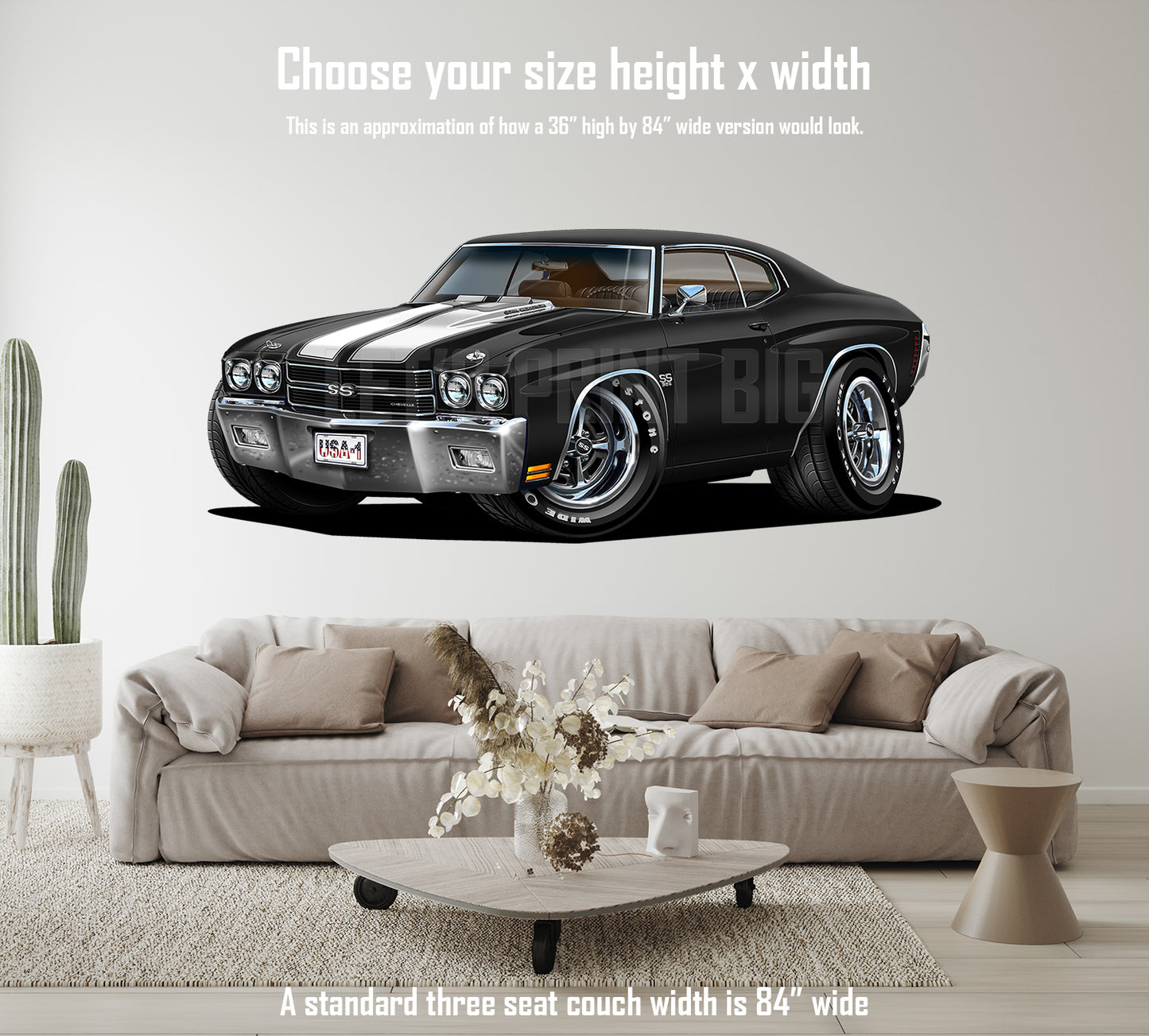 Car Art 1970 Black Chevelle Muscle Car Cartoon Wall Decal