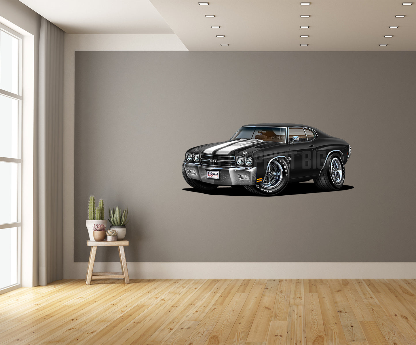 Car Art 1970 Black Chevelle Muscle Car Cartoon Wall Decal