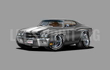 Car Art 1970 Gray Chevelle Muscle Car Cartoon Wall Decal