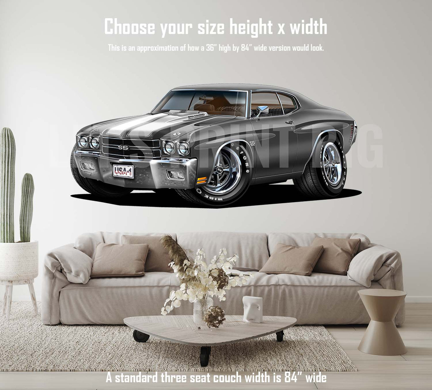 Car Art 1970 Gray Chevelle Muscle Car Cartoon Wall Decal